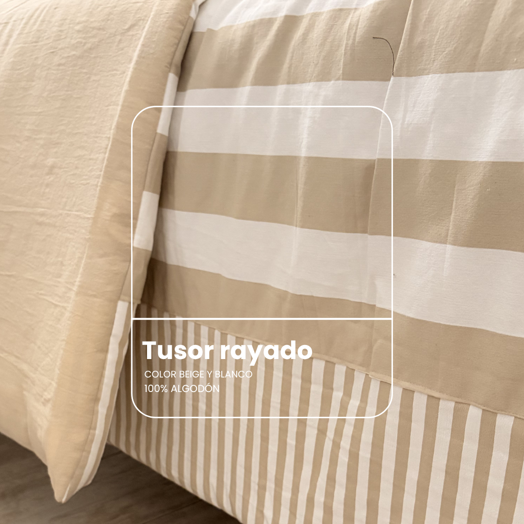 Acolchado Simba lado rayado beige en tusor con relleno de guata